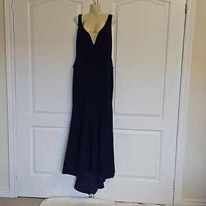 Brides Women's Mermaid High-Low Draped Low Back Maxi Dress Size 8 Navy Blue